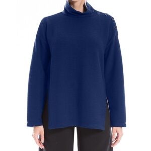 Max Studio Sapphire Navy Button-Accent Split-Hem Textured Sweatshirt- Sz XS, NWT